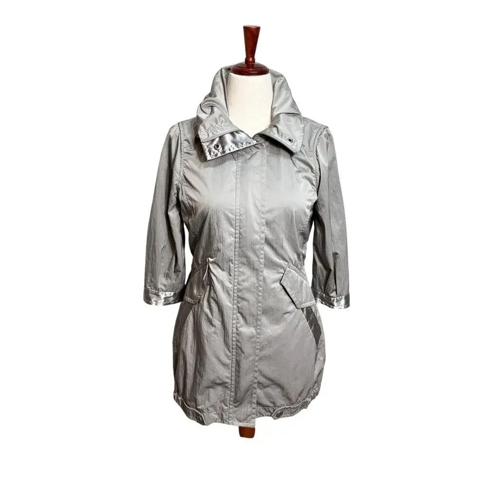 Chico's Zenergy jacket 3/4 sleeve zip collar pockets silver gray long Sz 0 US S